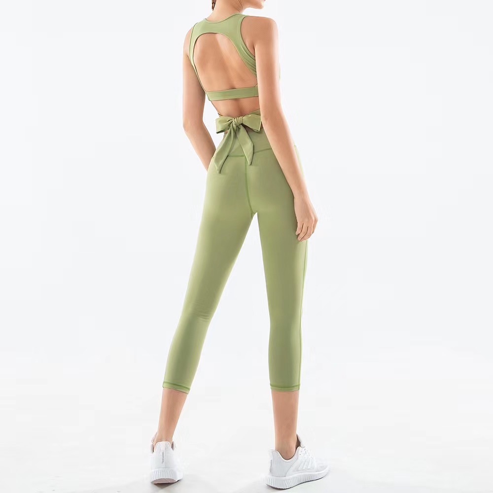 LuvActive bowknot yoga set top and legging green